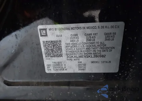 2019 GMC Terrain Sle из США, поврежденный, VIN 3GKALMEV1KL280982